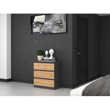 Commode ISIDOR 3 tiroirs  70x40x75 cm Anthracite - Chêne Artisan