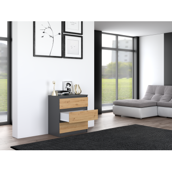 Commode ISIDOR 3 tiroirs  70x40x75 cm Anthracite - Chêne Artisan