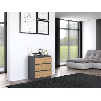 Commode ISIDOR 3 tiroirs  70x40x75 cm Anthracite - Chêne Artisan