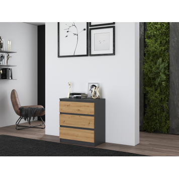 Commode ISIDOR 3 tiroirs  70x40x75 cm Anthracite - Chêne Artisan