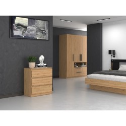 Commode ISIDOR 3 tiroirs 70x40x75 cm Bois - Chêne Artisan
