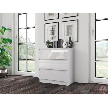 Commode ISIDOR 3 tiroirs 70x40x75 cm Blanc brillant
