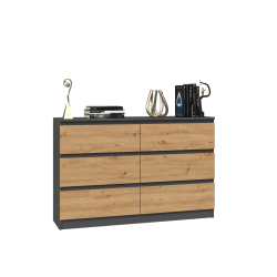 Commode IRINA 6 tiroirs 120 x75 x 30 cm Gris Bois