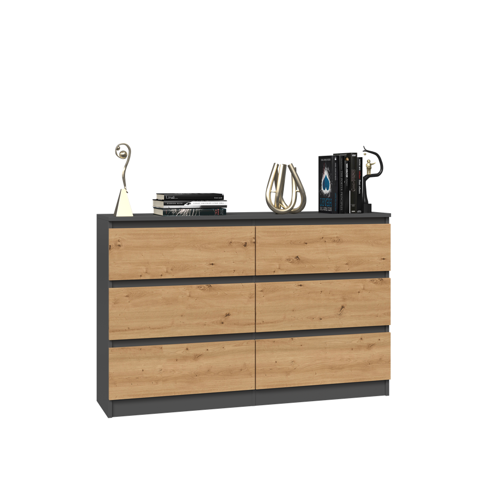 Commode IRINA 6 tiroirs 120 x75 x 30 cm Gris Bois