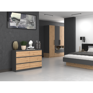 Commode IRINA 6 tiroirs 120 x75 x 30 cm Gris Bois