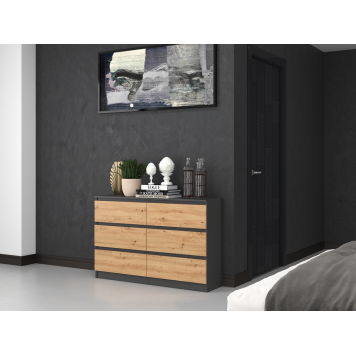 Commode IRINA 6 tiroirs 120 x75 x 30 cm Gris Bois