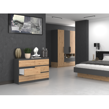Commode IRINA 6 tiroirs 120 x75 x 30 cm Gris Bois