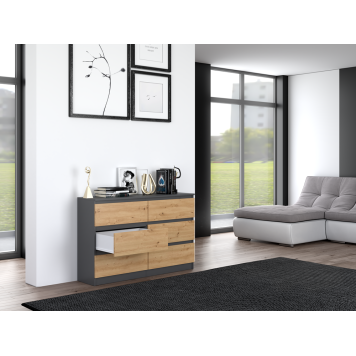 Commode IRINA 6 tiroirs 120 x75 x 30 cm Gris Bois