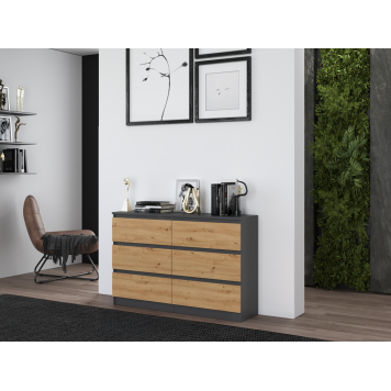 Commode IRINA 6 tiroirs 120 x75 x 30 cm Gris Bois