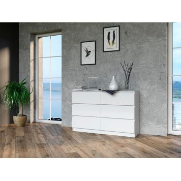 Commode IRINA 6 tiroirs 120 x75 x 30 cm Blanche