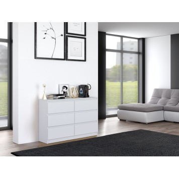 Commode IRINA 6 tiroirs 120 x75 x 30 cm Blanche
