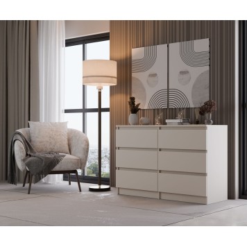 Commode IRINA 6 tiroirs 120 x75 x 30 cm Beige
