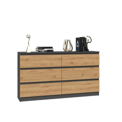 Commode IRINA 6 tiroirs 138 x75 x 40 cm Gris Bois