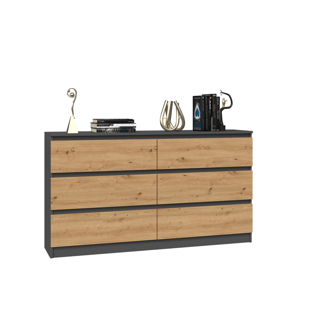 Commode IRINA 6 tiroirs 138 x75 x 40 cm Gris Bois