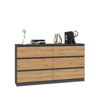 Commode IRINA 6 tiroirs 138 x75 x 40 cm Gris Bois