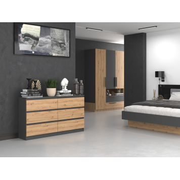 Commode IRINA 6 tiroirs 138 x75 x 40 cm Gris Bois
