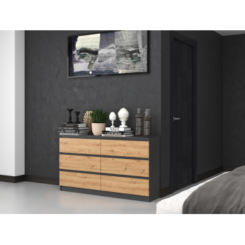 Commode IRINA 6 tiroirs 138 x75 x 40 cm Gris Bois