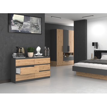 Commode IRINA 6 tiroirs 138 x75 x 40 cm Gris Bois