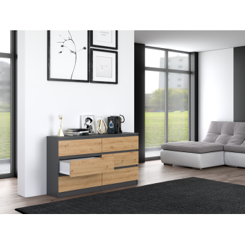 Commode IRINA 6 tiroirs 138 x75 x 40 cm Gris Bois