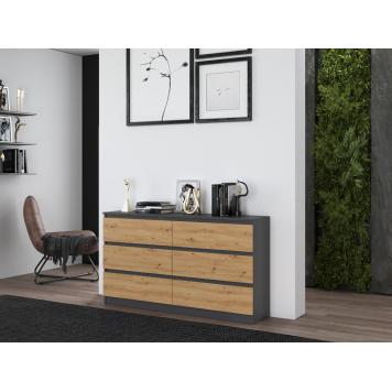 Commode IRINA 6 tiroirs 138 x75 x 40 cm Gris Bois
