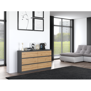 Commode IRINA 6 tiroirs 138 x75 x 40 cm Gris Bois