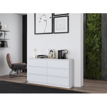 Commode IRINA 6 tiroirs 138 x75 x 40 cm Blanche