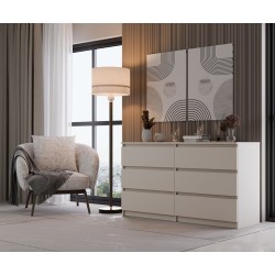 Commode IRINA 6 tiroirs 138 x75 x 40 cm Beige clair
