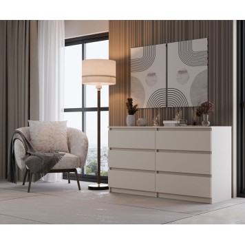 Commode IRINA 6 tiroirs 138 x75 x 40 cm Beige clair