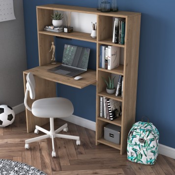 Ensemble Bureau Et Étagère Deryn Blanc Et Chêne Clair