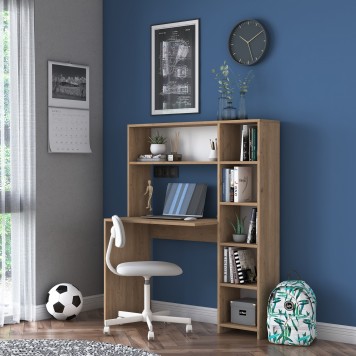Ensemble Bureau Et Étagère Deryn Blanc Et Chêne Clair