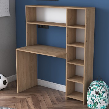 Ensemble Bureau Et Étagère Deryn Blanc Et Chêne Clair