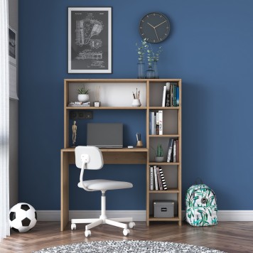 Ensemble Bureau Et Étagère Deryn Blanc Et Chêne Clair