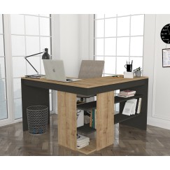 Bureau D'angle Pacas Bois Naturel Et Anthracite