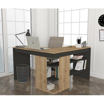 Bureau D'angle Pacas Bois Naturel Et Anthracite