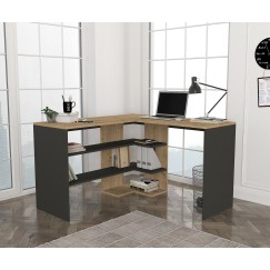 Bureau D'angle Pacas Bois Naturel Et Anthracite