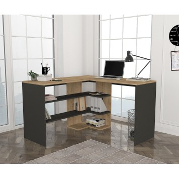 Bureau D'angle Pacas Bois Naturel Et Anthracite