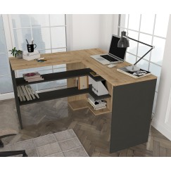 Bureau D'angle Pacas Bois Naturel Et Anthracite