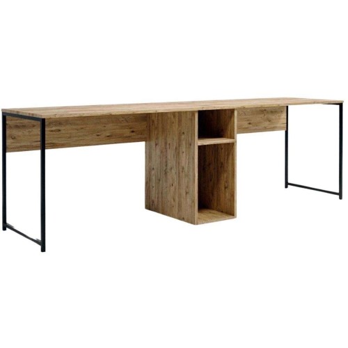 Bureau Double Adelix 240cm Bois Chêne Et Métal Noir