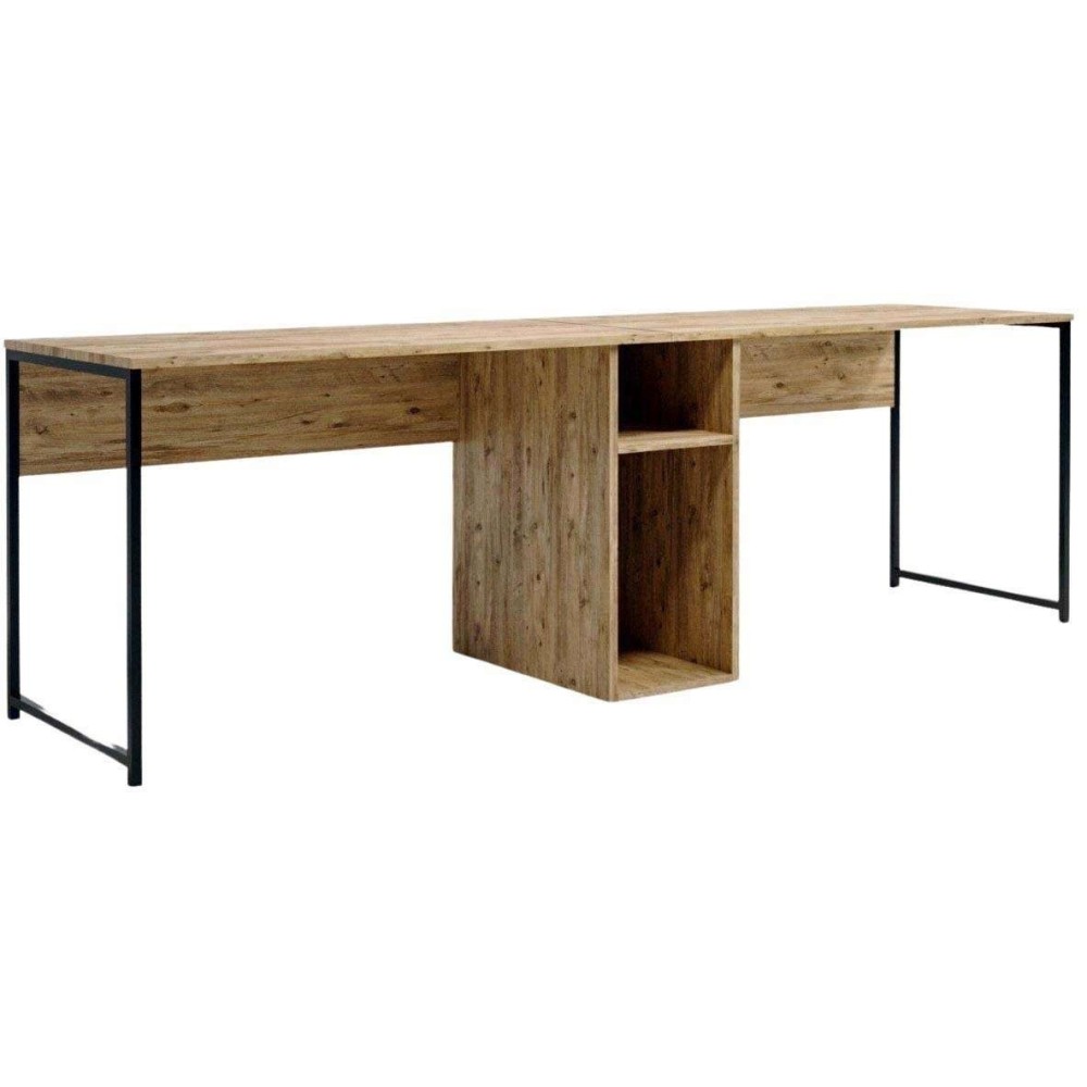 Bureau Double Adelix 240cm Bois Chêne Et Métal Noir Bureau Double Adelix 240cm Bois Chêne Et Métal Noir