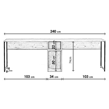 Bureau Double Adelix 240cm Bois Chêne Et Métal Noir