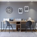 Bureau Double Adelix 240cm Bois Chêne Et Métal Noir