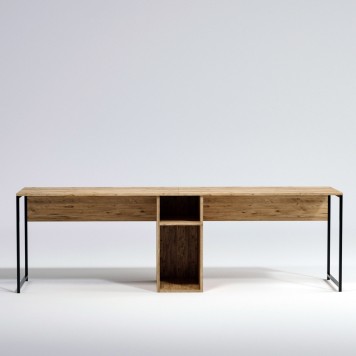 Bureau Double Adelix 240cm Bois Chêne Et Métal Noir