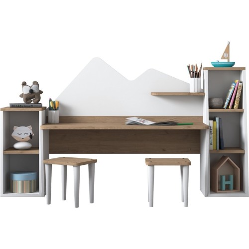 Ensemble bureau enfant  avec tabouret blanc et bois