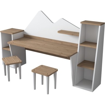 Ensemble bureau enfant  avec tabouret blanc et bois