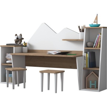 Ensemble bureau enfant  avec tabouret blanc et bois