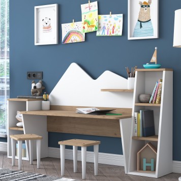 Ensemble bureau enfant  avec tabouret blanc et bois
