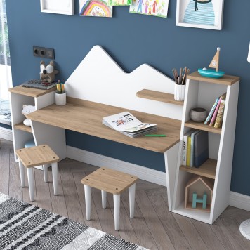 Ensemble bureau enfant  avec tabouret blanc et bois