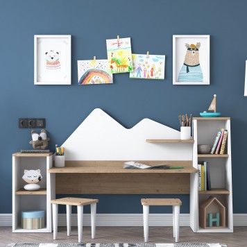 Ensemble bureau enfant  avec tabouret blanc et bois