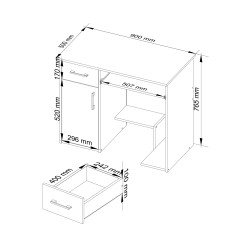 Bureau JENNA 1 porte 1 Tiroir 3 étagères 90x74X50 cm Marron