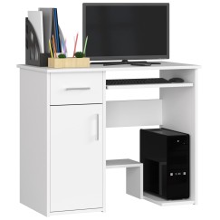 Bureau JENNA 1 porte 1 Tiroir 3 étagères 90x74X50 cm blanc